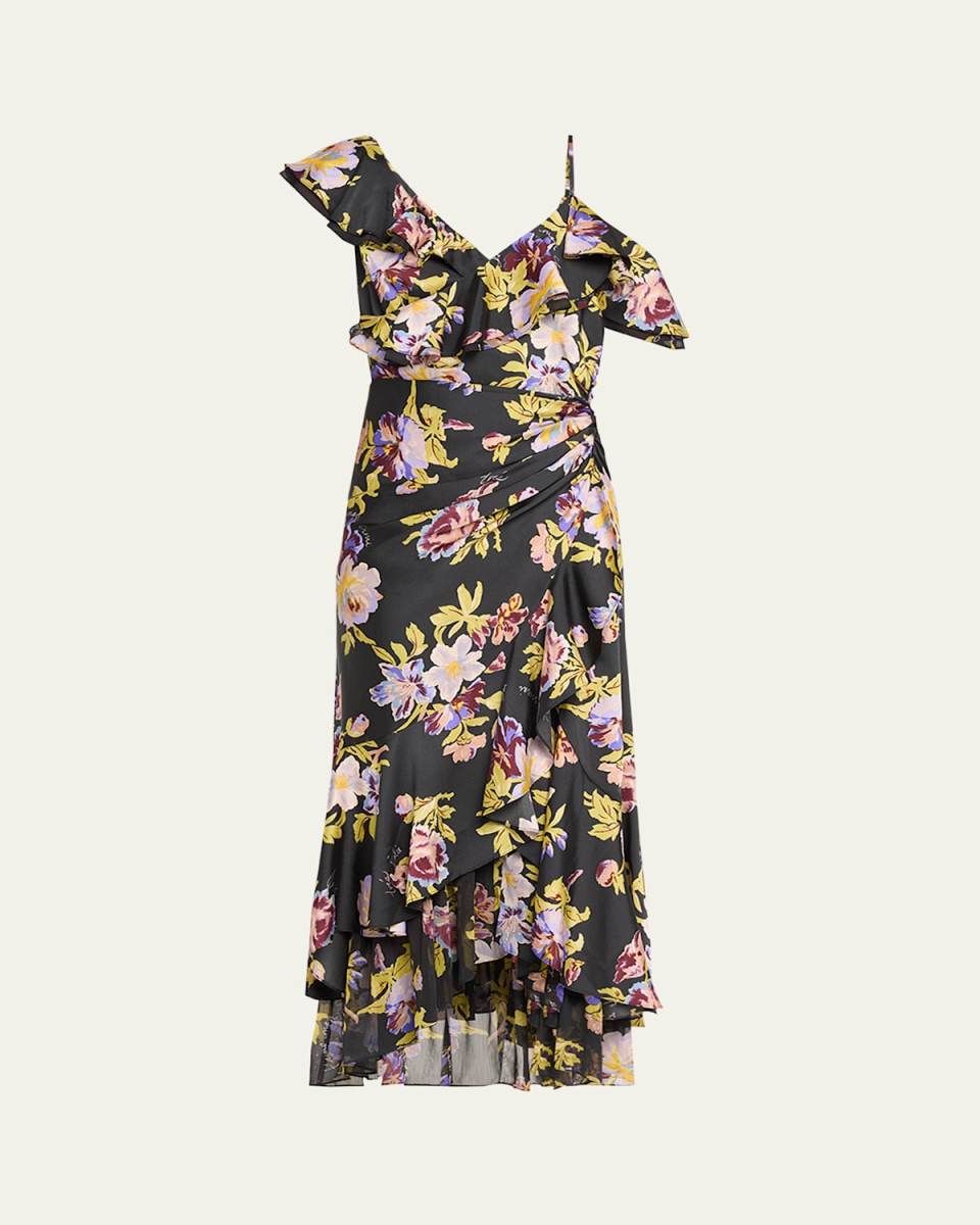 Nara One-Shoulder Ruffled Floral Midi Dress